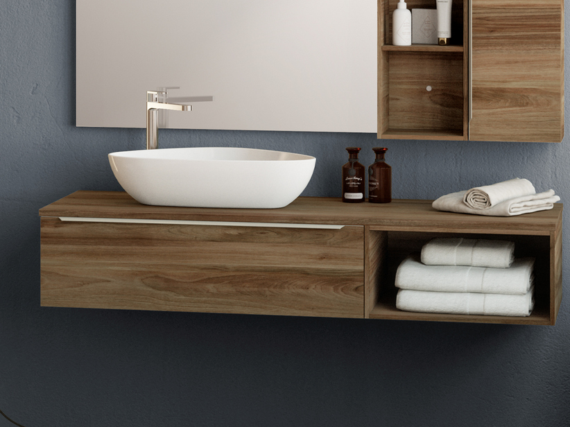 BADEZIMMERSCHRANK TRENDY 141 CM NUSSBAUM MIT PLATTE FÜR